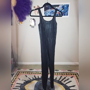Blackmilk Night Tribe Catsuit Black Faux Sequin Shiny XL